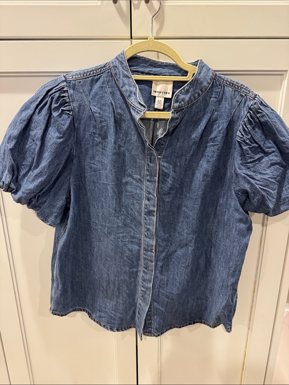 INDUSTRY Puff Sleeve Denim Top - Medium Blue